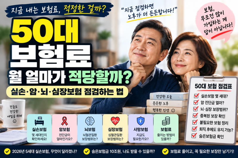 50대 보험료 월 얼마가 적당할까? 실손·암·뇌·심장보험 점검하는 법