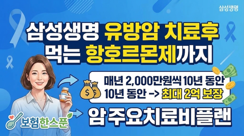삼성생명 유방암 치료후 먹는 항호르몬제까지 매년 2,000만원씩 10년 동안-> 최대2억 보장 암주....