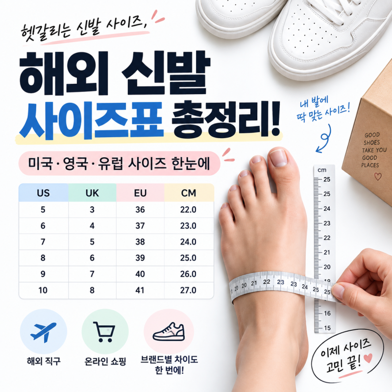해외 신발 사이즈표 총정리! EUR·US·UK 한국 mm 완벽 환산 & 직구 꿀팁