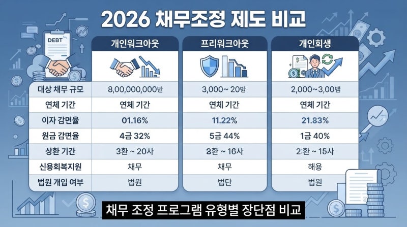 개인워크아웃 새출발기금 차이 비교, 감면율과 공공기록 기간 분석