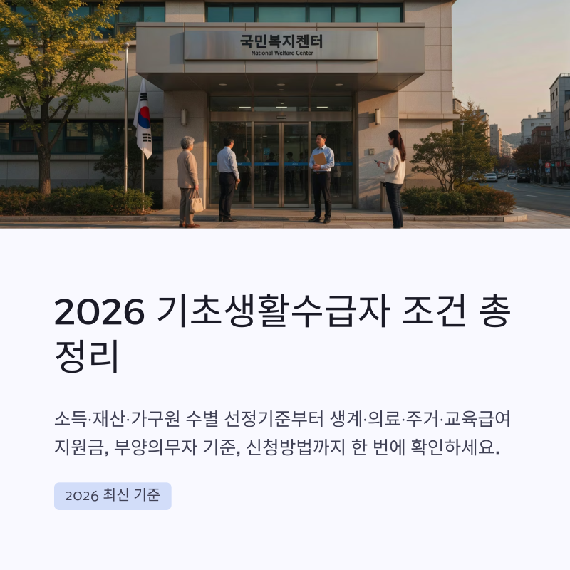2026 기초생활수급자 조건 총정리 (+지원금, 소득·재산 기준, 신청방법)