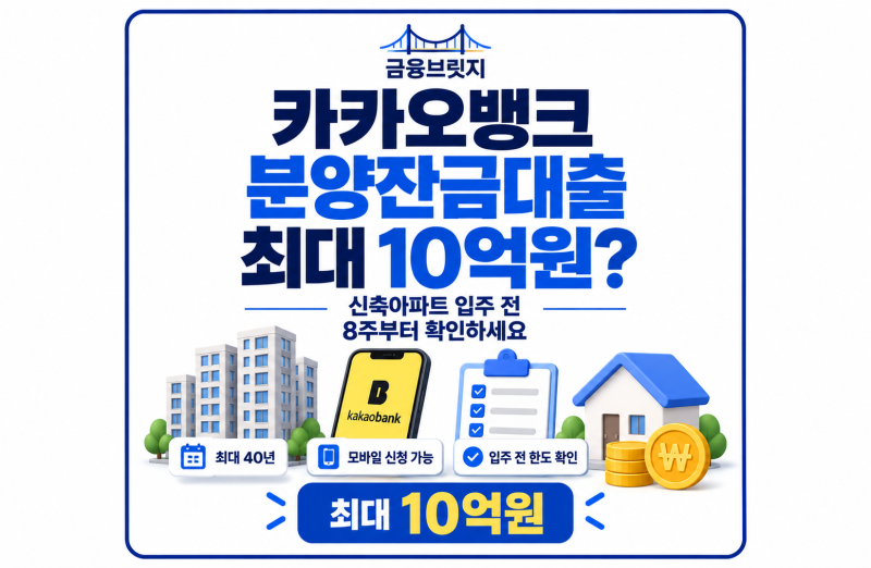 카카오뱅크 분양잔금대출 최대 10억원? 신축아파트 입주 8주 전부터 확인하세요