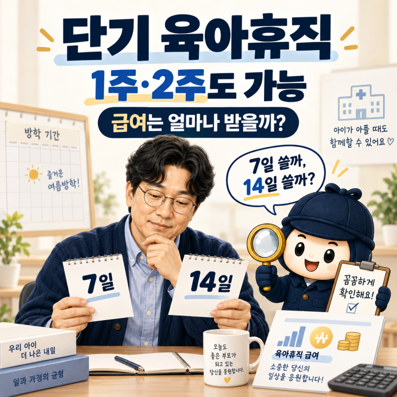 2026 단기 육아휴직 급여, 1주 쉬면 얼마? 신청방법·방학·입원 조건 정리