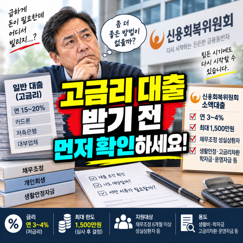신용회복위원회 소액대출 확대 금리 3~4%, 고금리 대출보다 먼저 확인할 조건