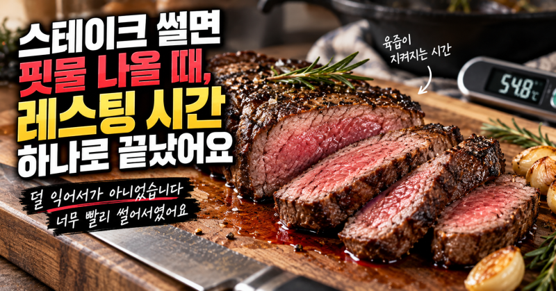 스테이크 썰면 핏물 나올 때, 레스팅 시간 하나로 끝났어요