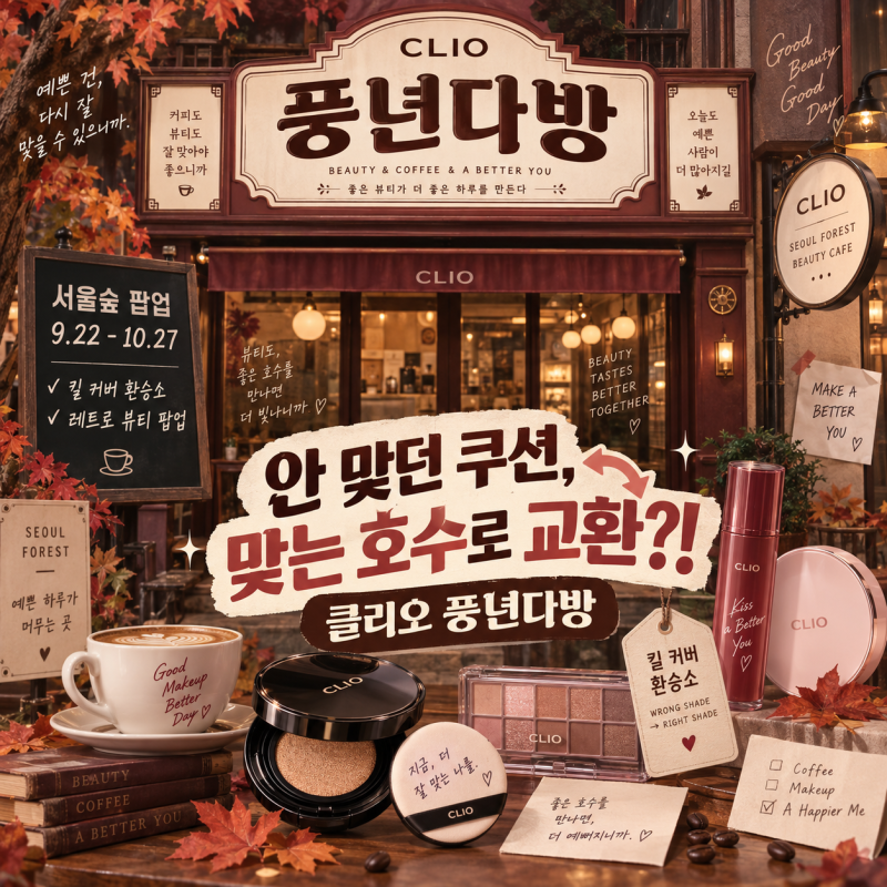 클리오 풍년다방 서울숲 성수 팝업 쿠션 교환 이벤트 일정 총정리