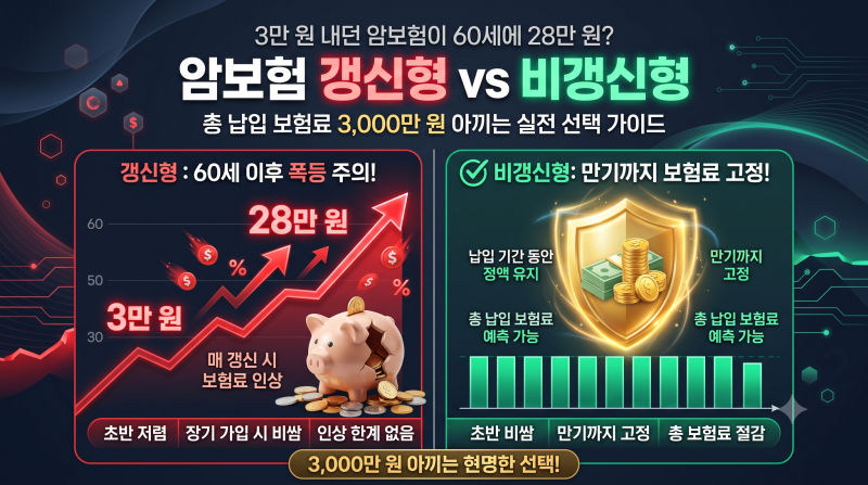 3만 원 내던 암보험이 60세에 28만 원? 암보험 갱신형 vs 비갱신형 차이와 총 납입액 3천만 원 ....