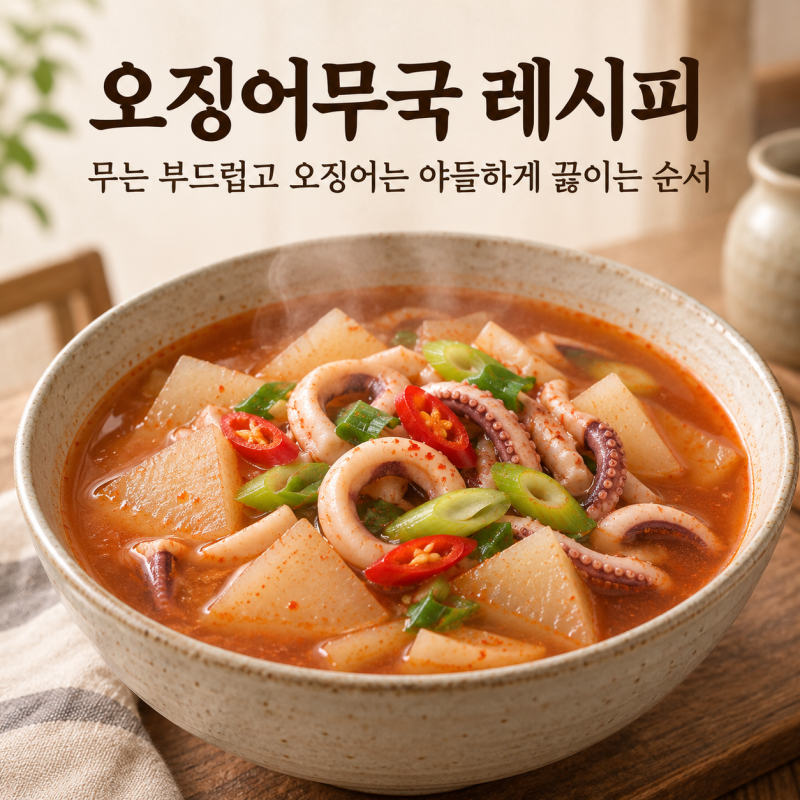 "오징어무국 레시피" 무는 부드럽고 오징어는 야들하게 끓이는 순서