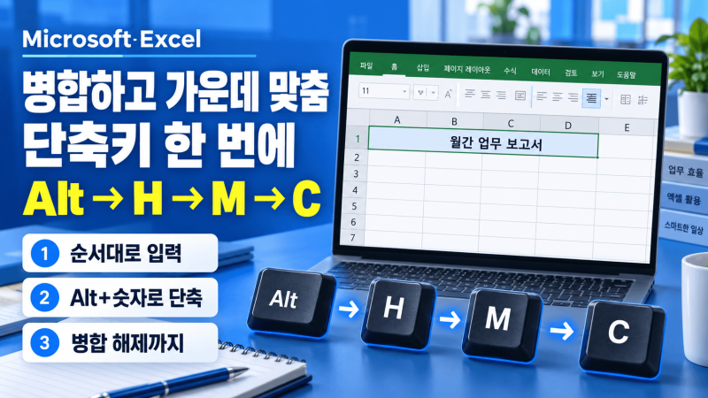 엑셀 병합하고 가운데 맞춤 단축키｜Alt 키 순서·빠른 실행 도구 설정·병합 해제