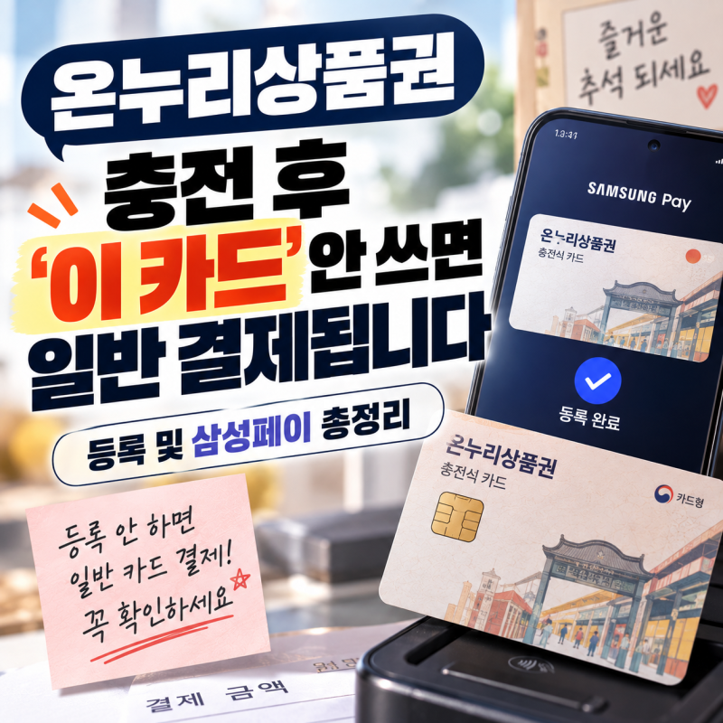 온누리상품권 충전 후 ‘이 카드’ 안 쓰면 일반 결제됩니다｜등록·삼성페이 총정리