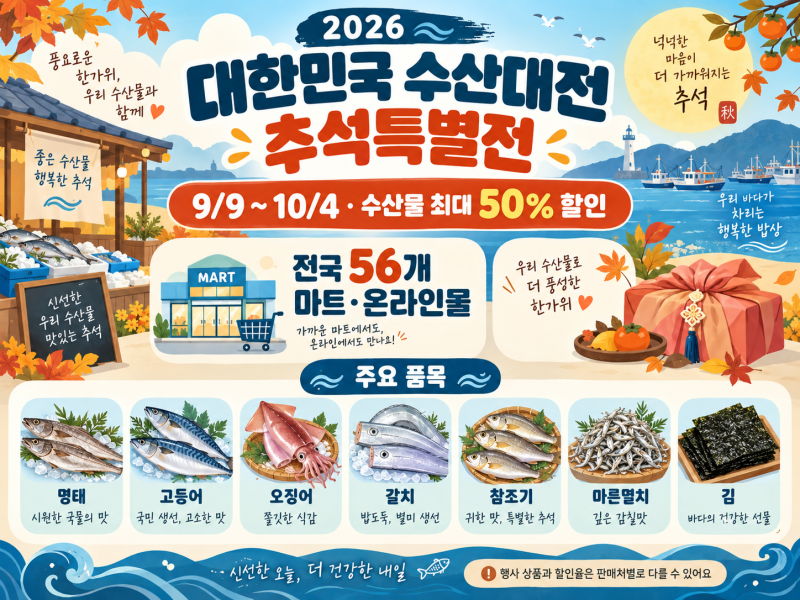 2026 대한민국 수산대전 추석특별전｜수산물 최대 50% 할인 기간·품목 총정리