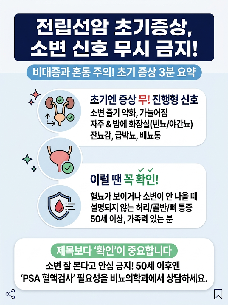 전립선암 초기증상｜소변 줄기가 약해지고 밤에 자주 깨면 검사해야 할까?