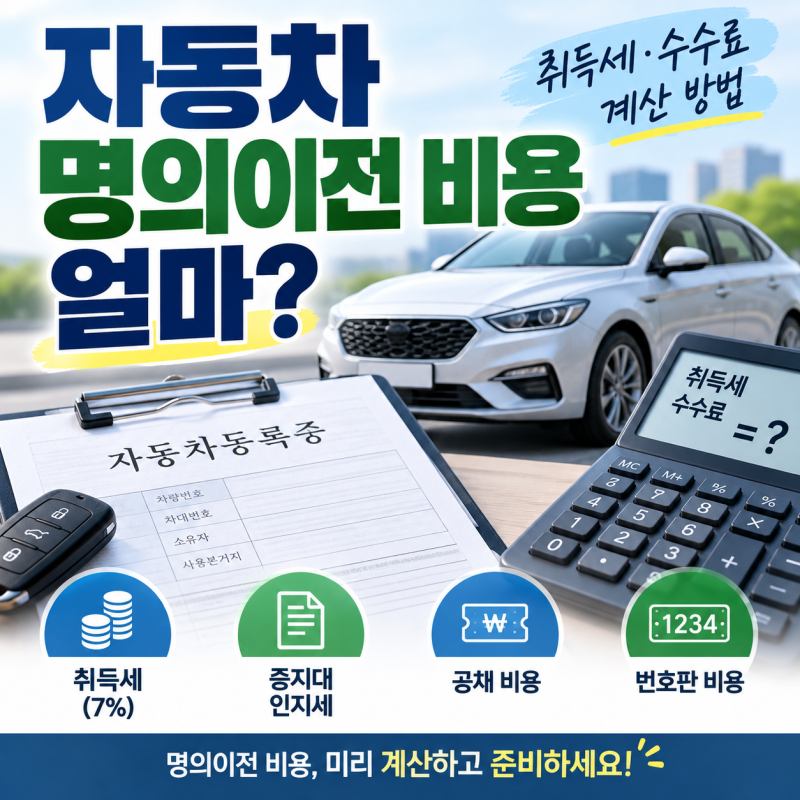자동차 명의이전 비용 얼마? 취득세·수수료 계산 방법 총정리