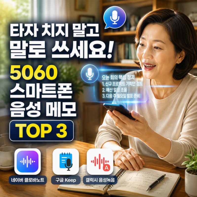 "작은 자판 치지 말고 말로 쓰세요!" 중장년을 스마트폰 AI 음성인식 메모·텍스트 변환 앱 TOP ....