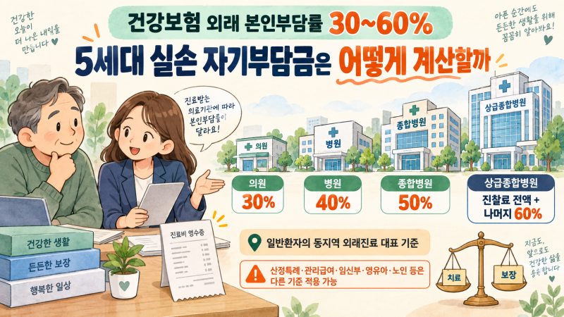 건강보험 외래 본인부담률 30~60%｜5세대 실손 자기부담금 계산법