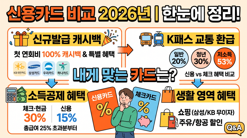 신용카드 비교 2026년 ｜신규발급 캐시백·K패스·소득공제 한눈에 정리