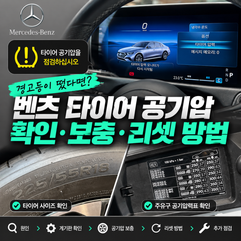 벤츠 타이어 공기압 경고등 떴을 때 해결방법 | 확인·보충·리셋 방법 총정리 [벤츠 분당 정....