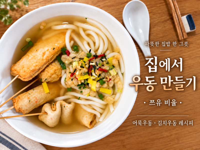 집에서 우동 만들기 쯔유 비율 어묵우동 김치우동 레시피