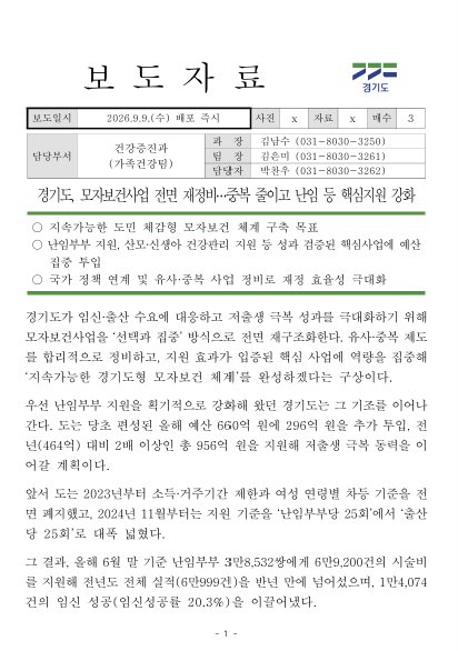 [9월 30일 마감] 경기도 산후조리비 지원 중단, 정부지원 산후도우미 라 유형 지원 중단, 에스....