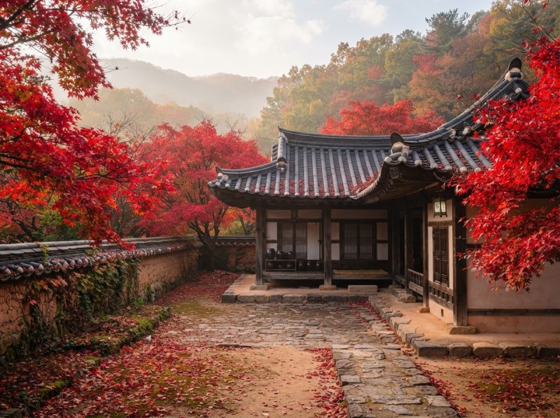 가을색으로 물든 10월 용인 한국민속촌 단풍 명소, 알고 보니 외국인 관광객 필수 코스라는데....