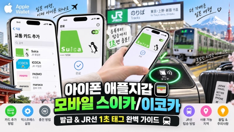 아이폰 애플지갑 모바일 스이카·이코카 발급법! 환전 없이 JR선 1초 태그 탑승 꿀팁