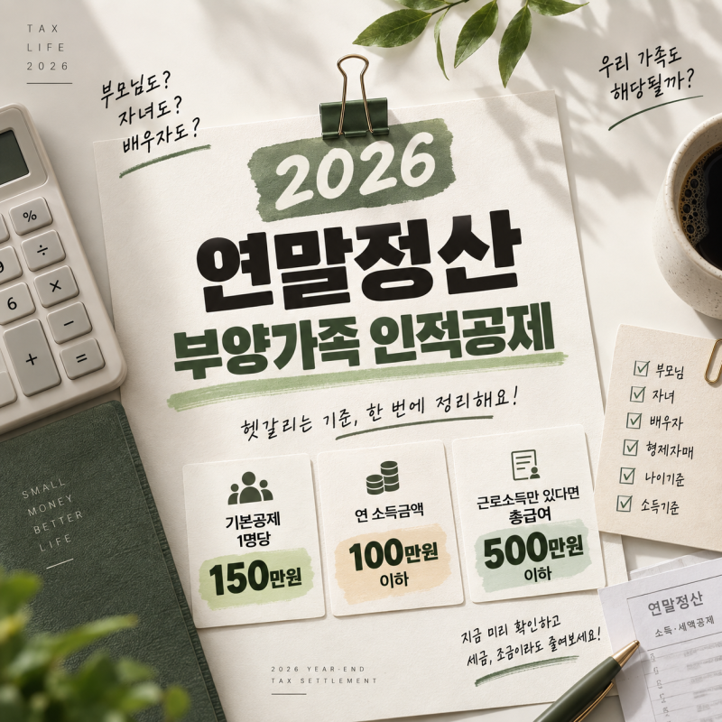 2026 연말정산 부양가족 인적공제 기준, 소득 100만원·부모님 자녀 나이 정리