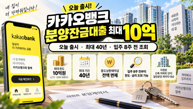 카카오뱅크 분양잔금대출 최대 10억, 누가 받을 수 있을까? 한도·40년 만기·DSR 총정리