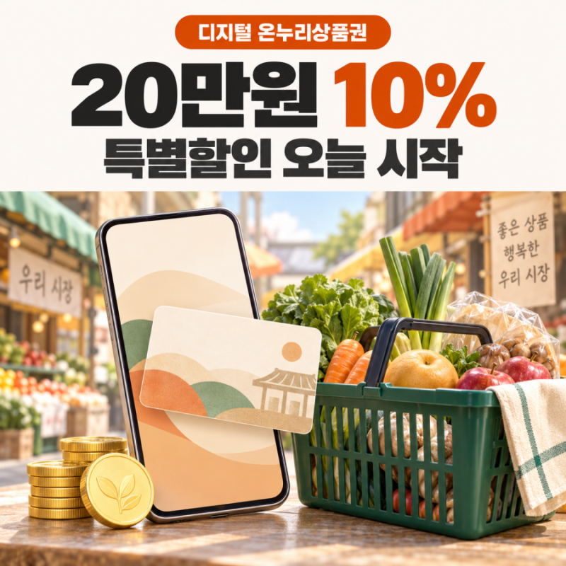 디지털 온누리상품권 특별할인 20만원 10% 오늘 시작