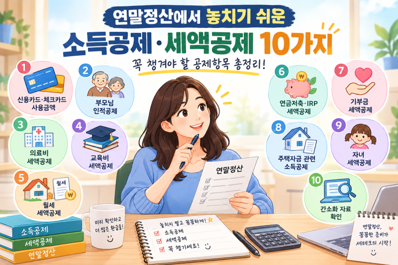 연말정산에서 놓치기 쉬운 소득공제·세액공제 10가지,꼭 챙겨야 할 공제항목 총정리