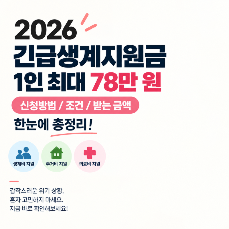 2026 긴급생계지원금 총정리｜1인 최대 78만 원 받는 조건·신청방법·지원금액