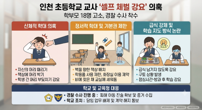 인천 초등학교 교사 아동학대 고소 사건 알고보니 셀프 체벌 강요 충격적인 교실 상황
