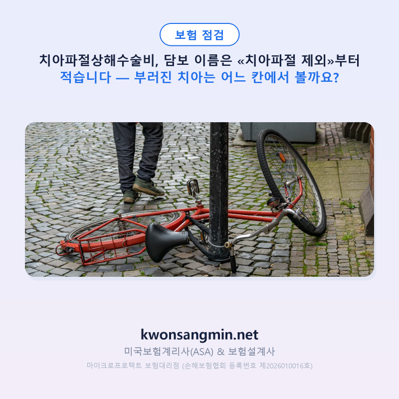 치아파절상해수술비, 담보 이름은 «치아파절 제외»부터 적습니다 — 부러진 치아는 어느 칸....