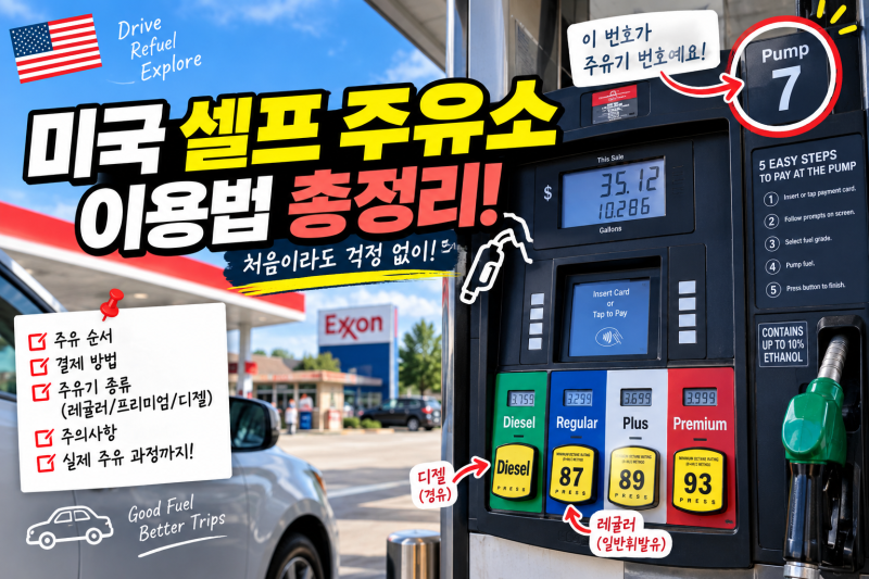 미국 셀프 주유소 이용법 총정리 | 휘발유 종류, 카드 Zip Code 오류 해결과 카운터 결제 팁