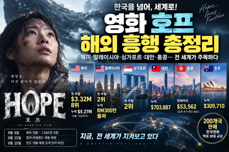 영화 호프 해외 흥행 성적 총정리｜북미·말레이시아·싱가포르·대만·홍콩 박스오피스(+해....