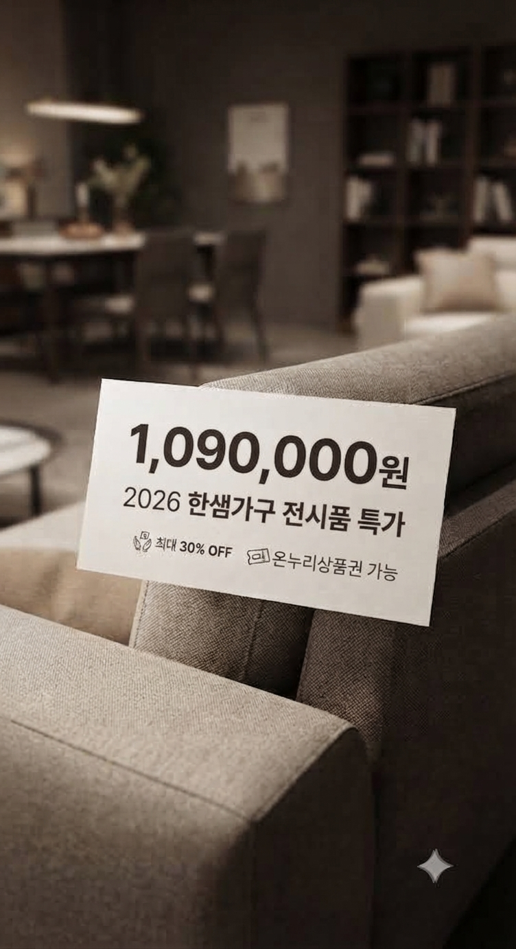 한샘가구 전시품 특가 l 2026 하반기 도무스소파,식탁 30%할인 및 온누리상품권 적용안내