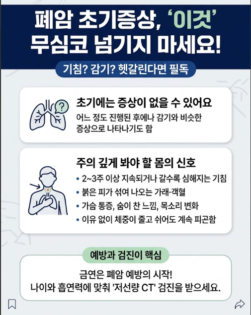폐암 초기증상｜기침이 얼마나 오래가면 검사해야 할까? 가족력·흡연·좋은 음식까지