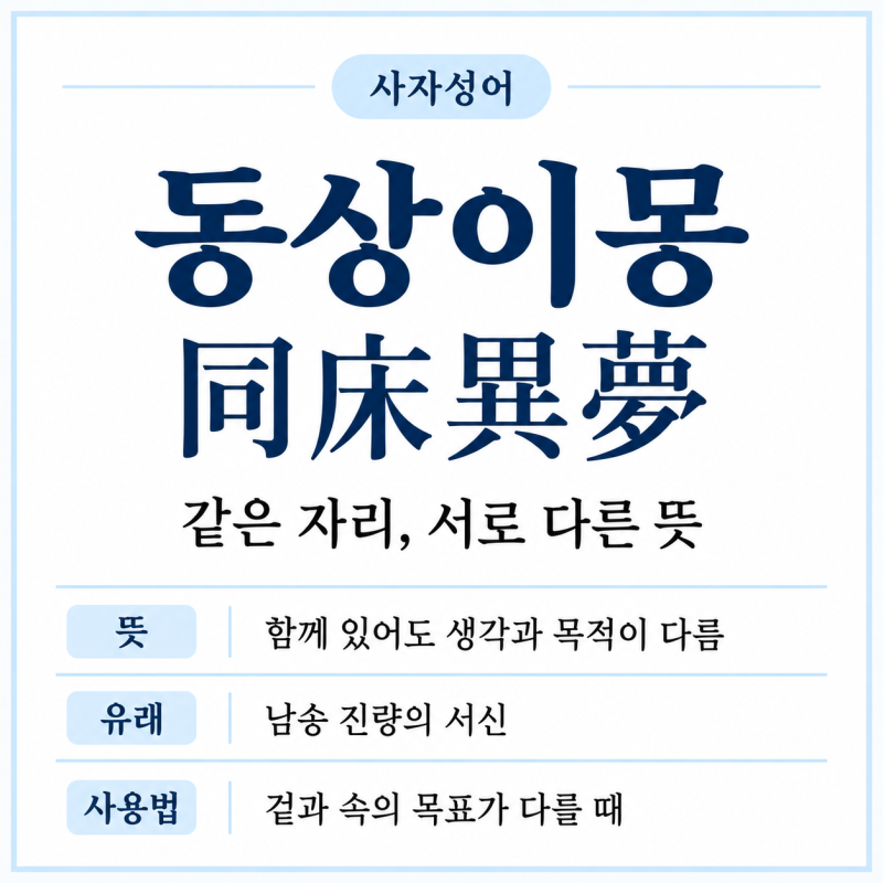 동상이몽 뜻과 유래｜남송 진량의 〈우을사춘서지일〉·주희와의 논쟁·현대 사용법