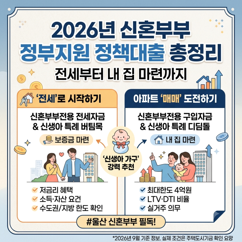2026 울산 신혼부부 정책대출 전세 아파트 매매 전에 꼭 확인하세요