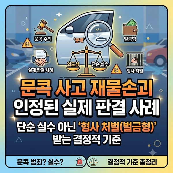 문콕 사고 재물손괴 인정된 실제 판결 사례｜단순 실수 아닌 '형사 처벌(벌금형)' 받는 결정....