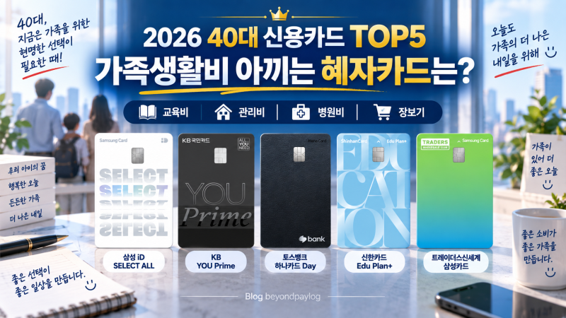 2026 40대 신용카드 추천 TOP5｜교육비·관리비·병원비 아끼는 혜자카드는?