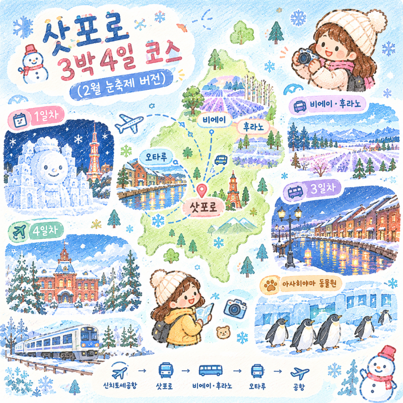 함께 짜는 삿포로 겨울 여행 3박4일 코스 (2월 눈축제 버전)