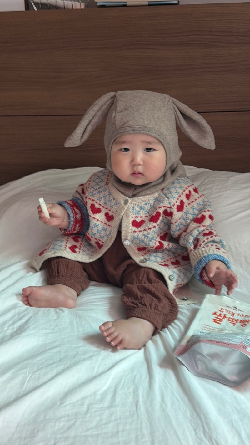 룩수스베이비 해외직구 아기 가을 옷 콩제슬래드 하트 가디건 사이즈 팁