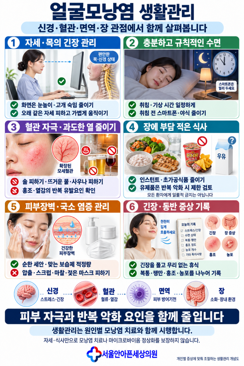 얼굴 모낭염 재발 원인과 치료｜좁쌀여드름·주사피부염 차이, 수란트라·케토코나졸·스테....