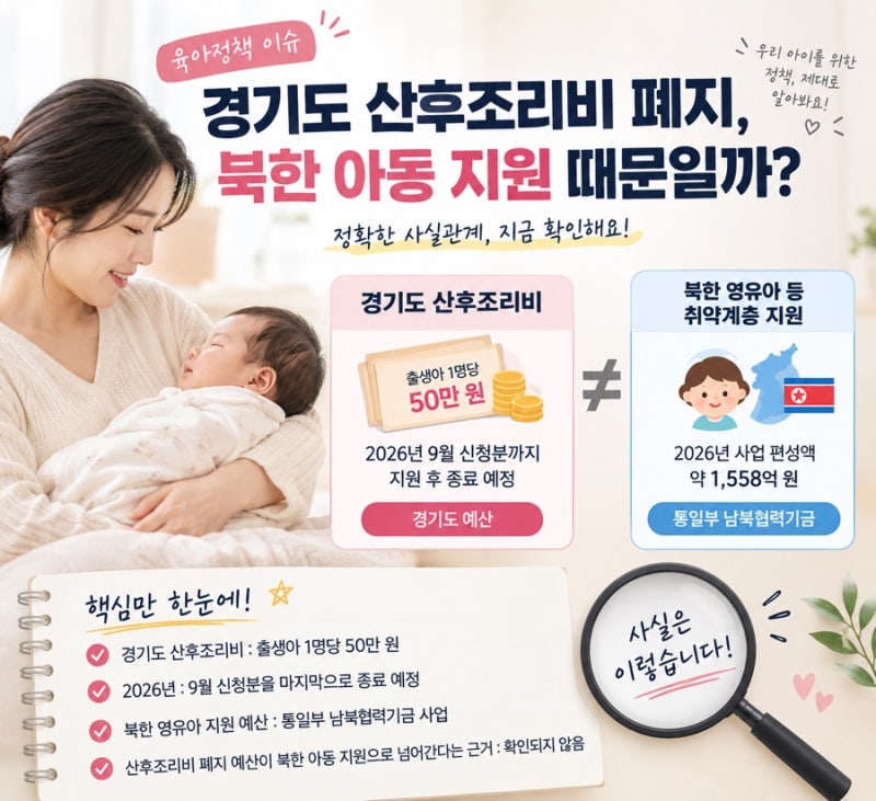 2026 경기도 산후조리비 폐지, 북한 아동 지원 때문일까?