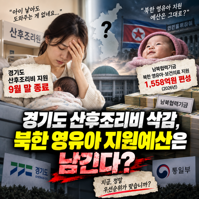 경기도 산후조리비 삭감, 북한 영유아 지원예산은 남긴다?