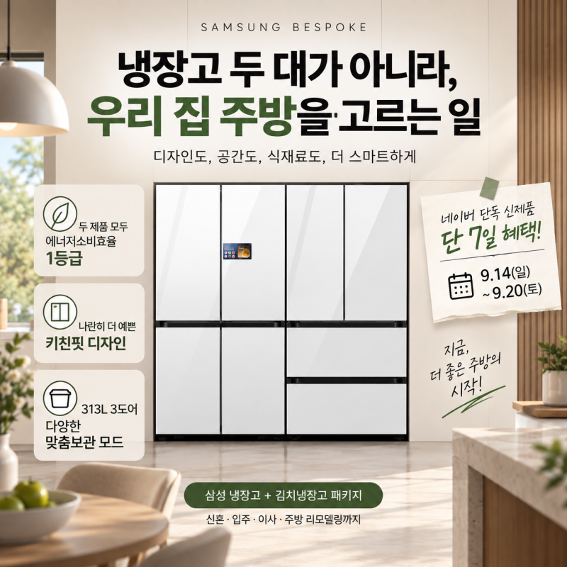냉장고 김치냉장고 세트 고민된다면? 삼성 비스포크 키친핏 1등급 조합