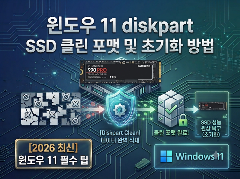 [2026 최신] 윈도우 11 diskpart를 이용한 SSD 클린 포맷 및 초기화 방법