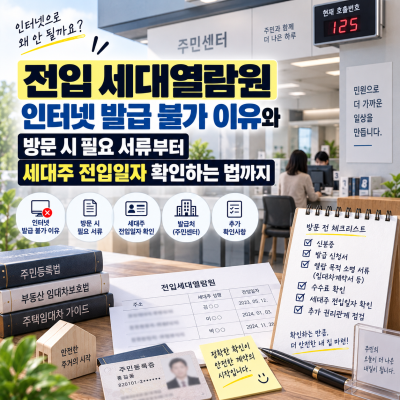전입 세대열람원 인터넷 발급 불가 이유와 방문 시 필요 서류부터 세대주 전입일자 확인하는....