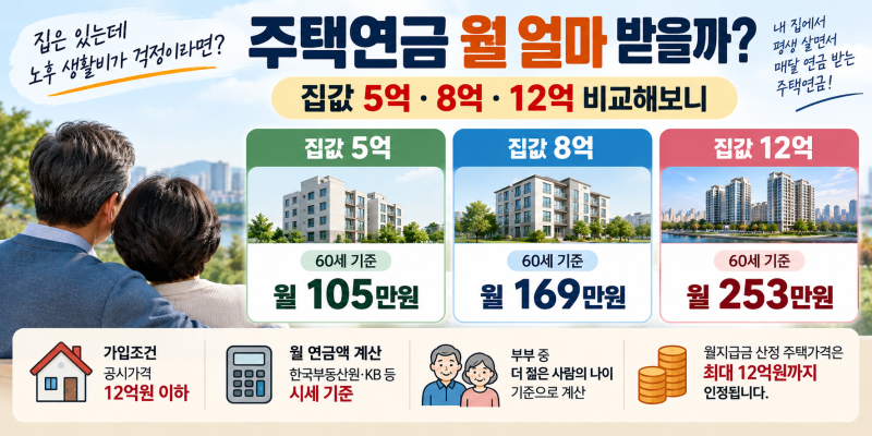 주택연금 월 얼마 받을까? 집값 5억·8억·12억 비교해 보니