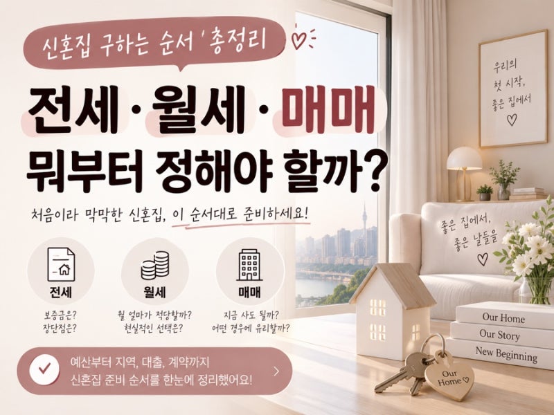 신혼집 구하는 순서 총정리, 전세·월세·매매 뭐부터 정해야 할까?